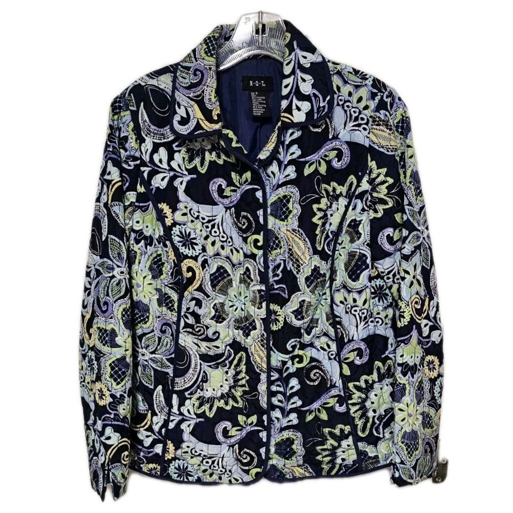 R. Q.‎ T. Women's Small Lightweight Multi Color Floral Print Zip Up Jacket EUC